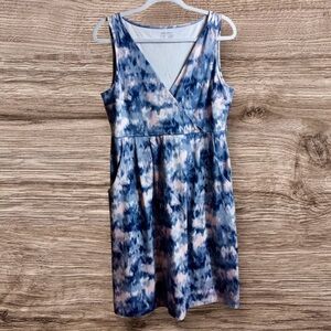 Eddie Bauer tie-dye skater crossover dress blue large tall LT